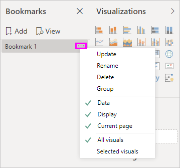 Select sub-menu for a bookmark by using the ellipses