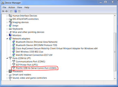 Device Manager with COM3 connection