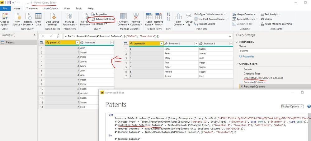Unpivot inventors columns