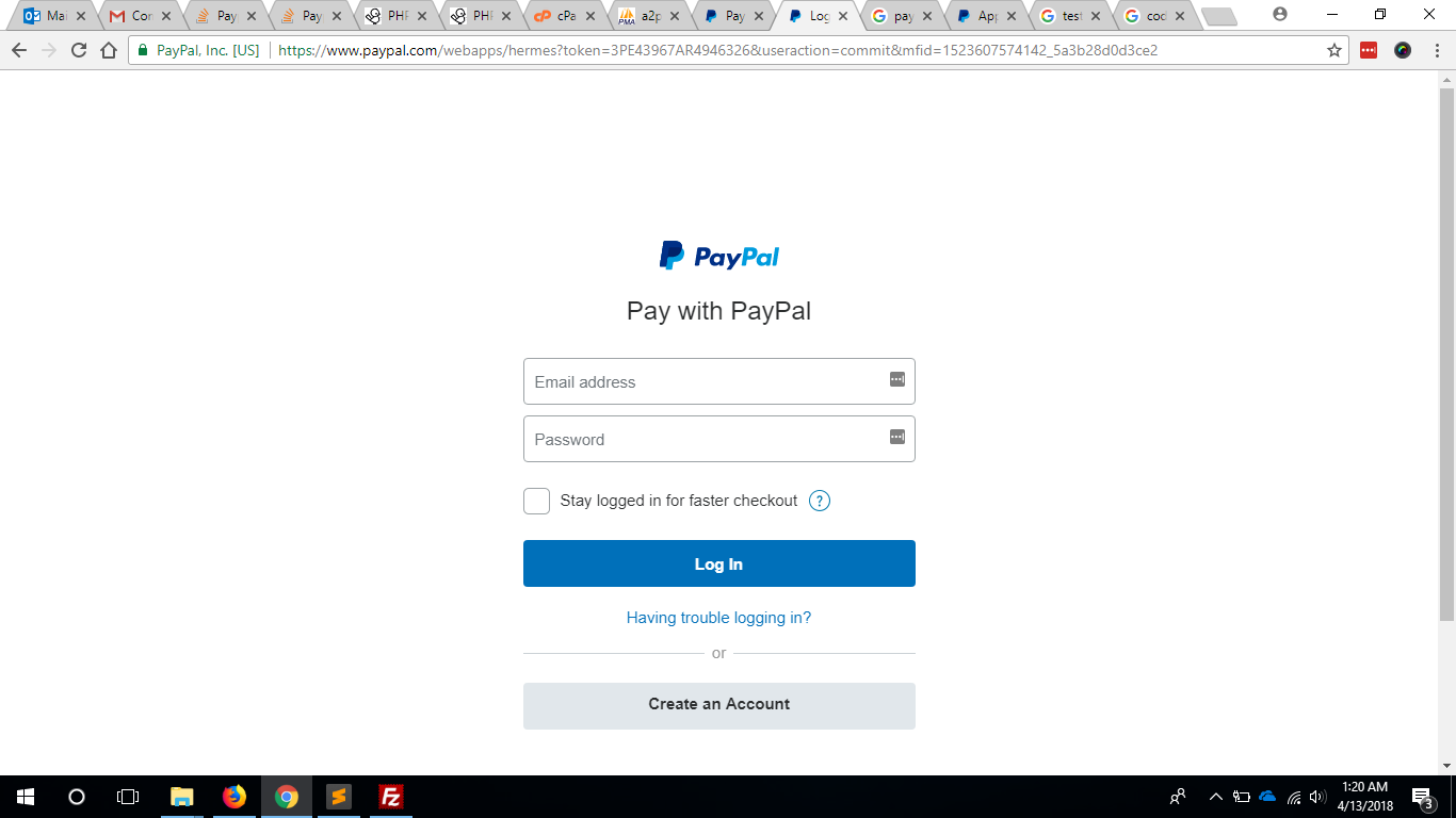 Here is the live paypal screen shot