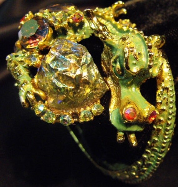 Vintage Costume Jewelry 1950's HAR Dragon Bracelet Green Fantasy Fabulous Piece Highly Collectable
