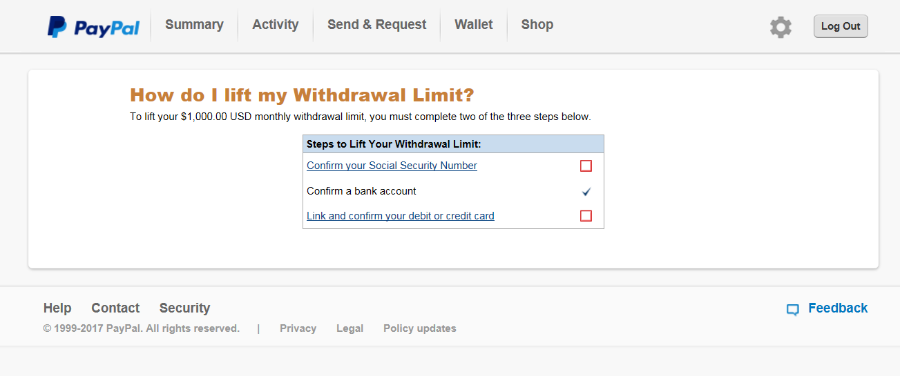 Paypal increase withdrawal limit