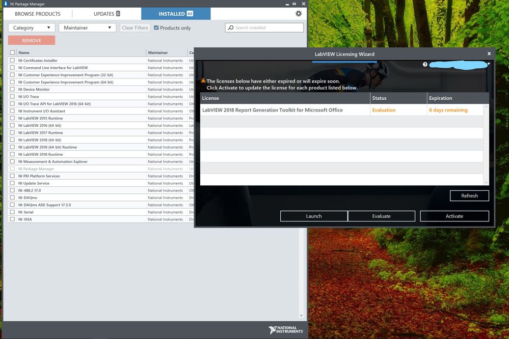 LV 2018 still launches Licensing Wizard for "LabVIEW 2018 Report Generation Toolkit for Microsoft Office" despite removing the package with NI Package Manager. (note these are both running for taking the screen shot but uninstall was done previously/separately.