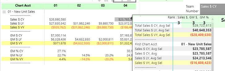 Should be 25K for Sales $ CY, Avg Sel