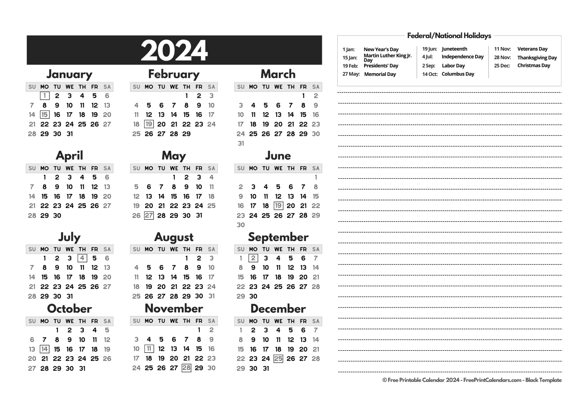Free Printable 2024 Calendar