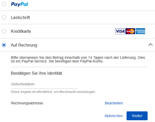 Rechnungskauf Checkout