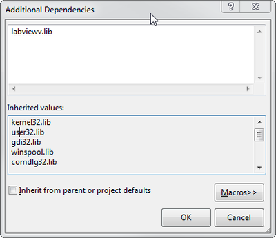 Additional Dependencies MSVS C++