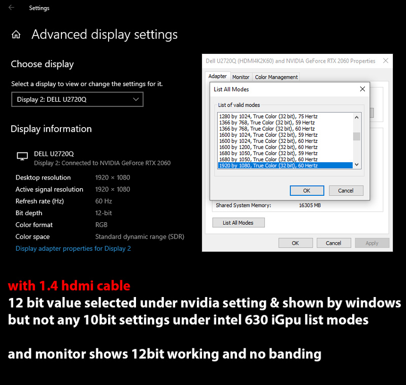 U27q Windows 10 Rtx 60 Thunderbolt 3 4k 60fps 10 Bit Not Working Dell Community