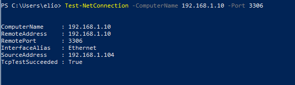 Connection test from the same pc to the same server