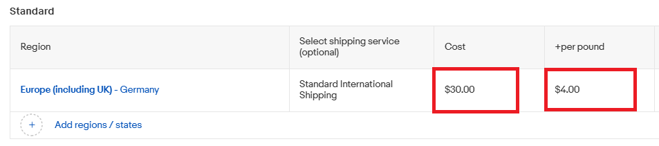 shipping rate table