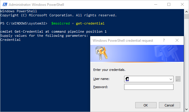 Screenshot of Azure Active Directory sign in through PowerShell