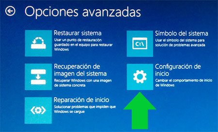 Panel de Opciones avanzadas de configuracion en Windows 8