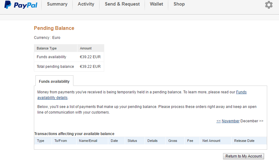 Paypal pending balance payment