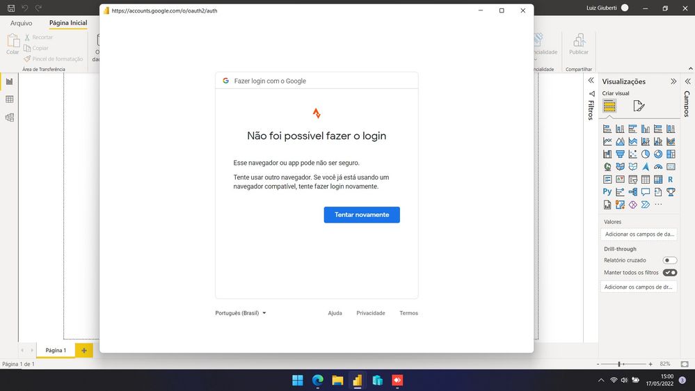This is the screen that shows when I put my username