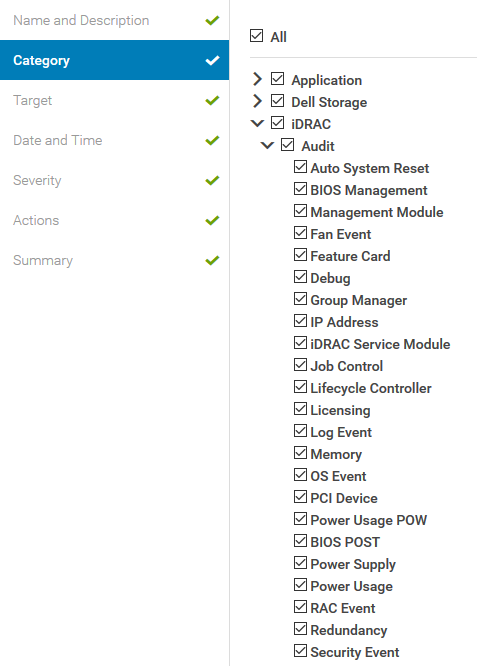 OpenManage Enterprise Alert Category