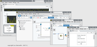 Nouvel éditeur de l’EDI LabVIEW NXG (panneau navigation, panneau configuration, zone documents)
