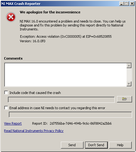 MU1000 camera MAX crash report dialog.png