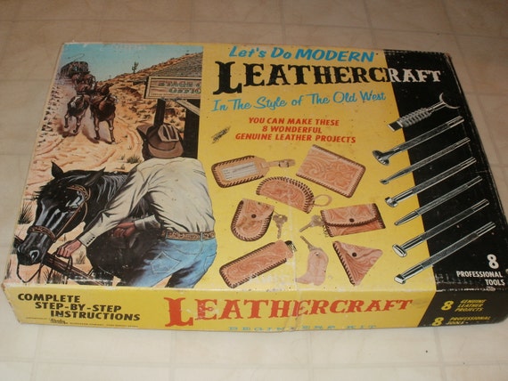 Vintage 1970s Tandy Western Leathercraft Kit Number 5500 with Tools Leather and Patterns-Wallets- Purses-Leatherworking